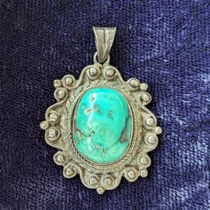 Vintage 925 Sterling Silver Southwestern Western Turquoise Pendant